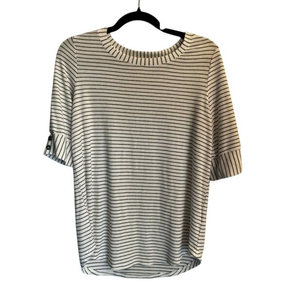 Jane & Delancey Striped 3/4 Sleeve Knit Top Women’s Small White Black - Picture 2 of 7